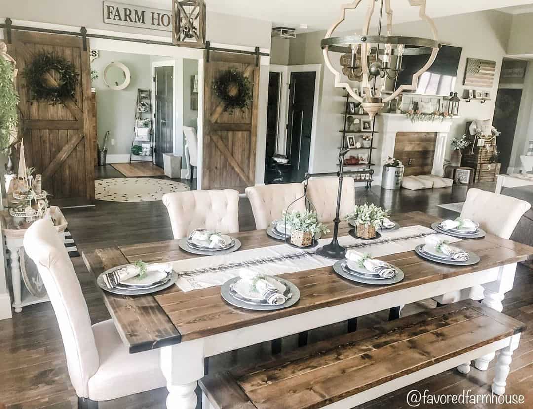 24 Farmhouse Dining Table and Chairs With a Bench to Create an Inviting ...
