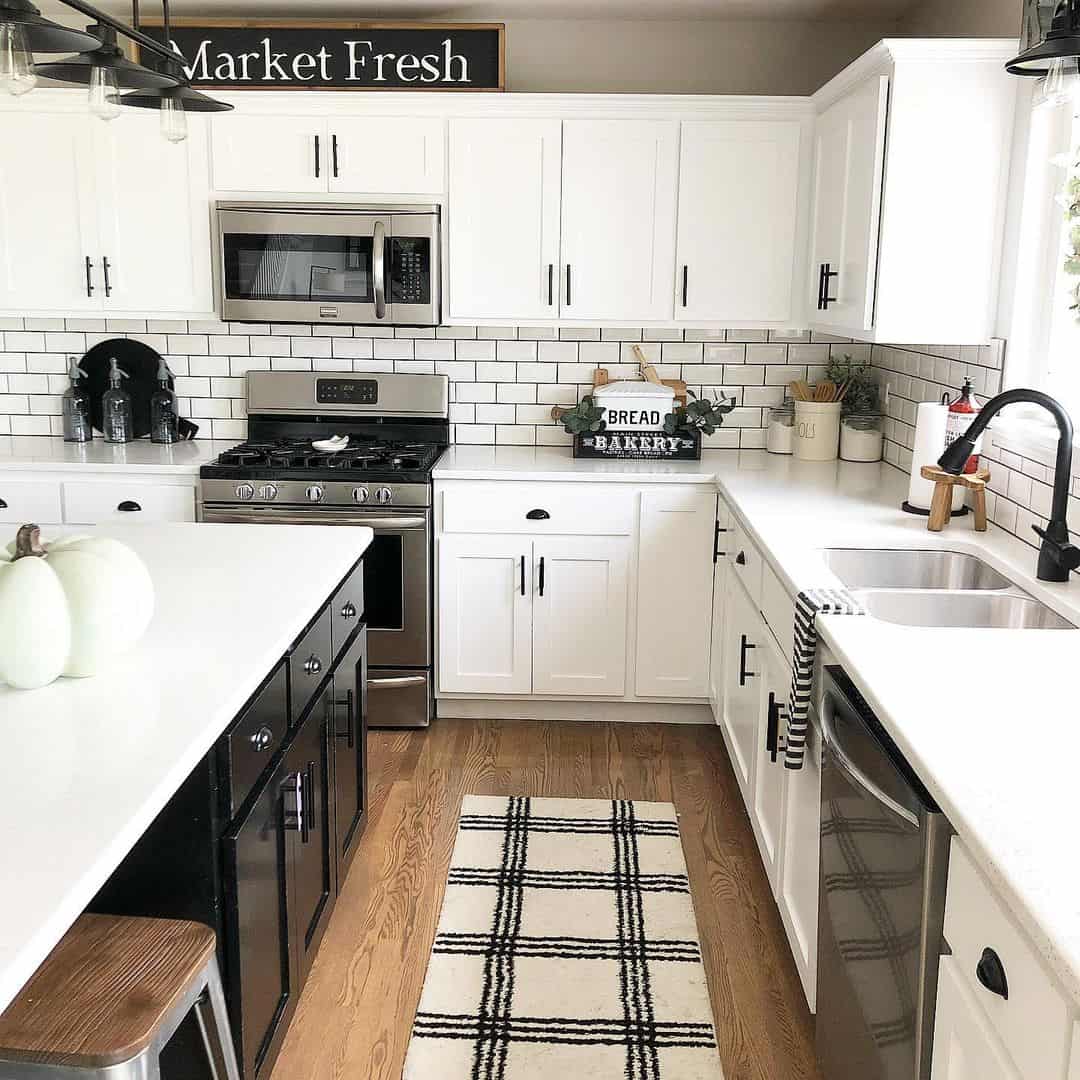 View of 29 Black and White Farmhouse Kitchen Ideas for Your Home