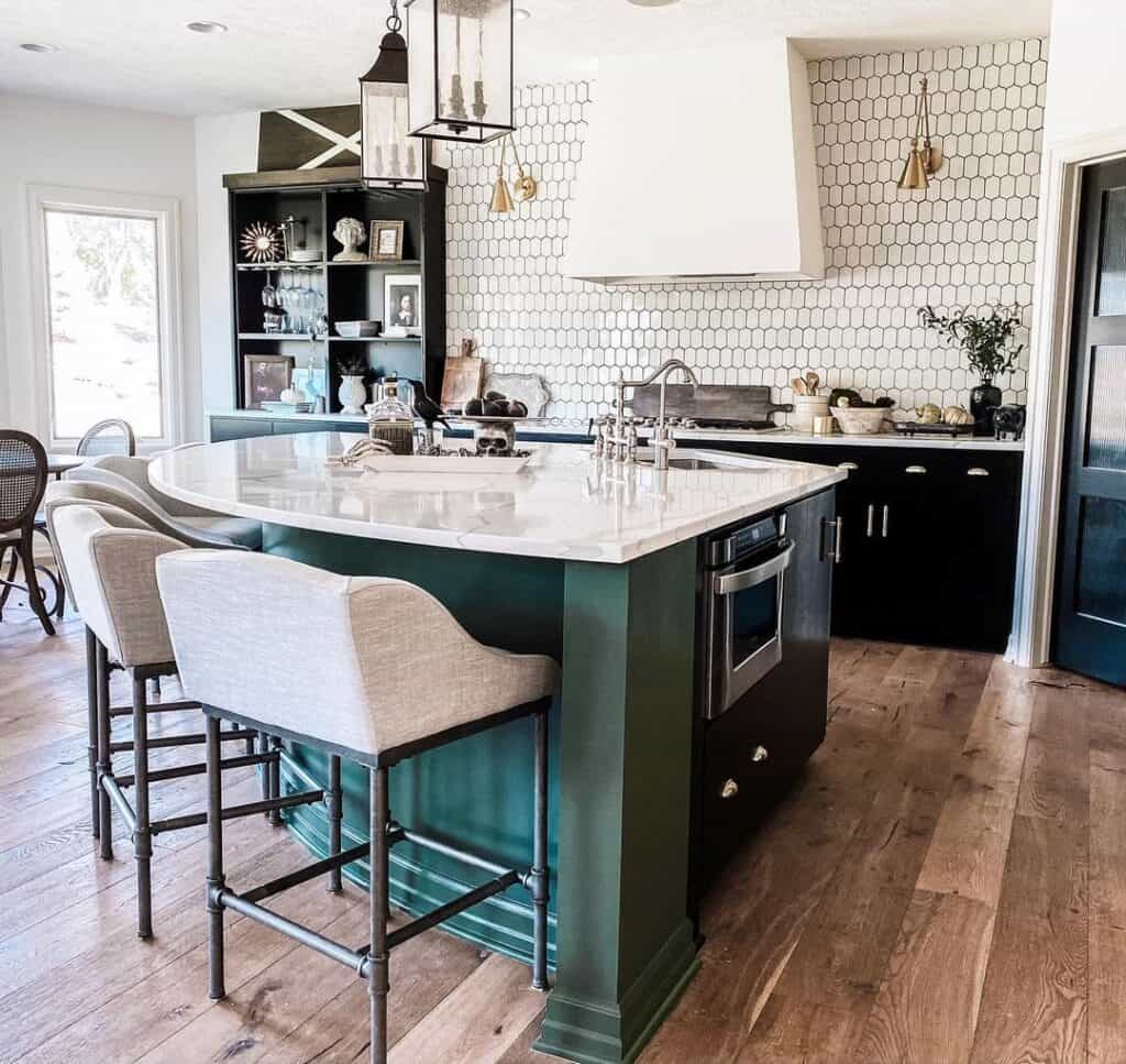 17 Green Kitchen Island Ideas That Will Astonish You - Green Textured Kitchen Island For Small Apartments