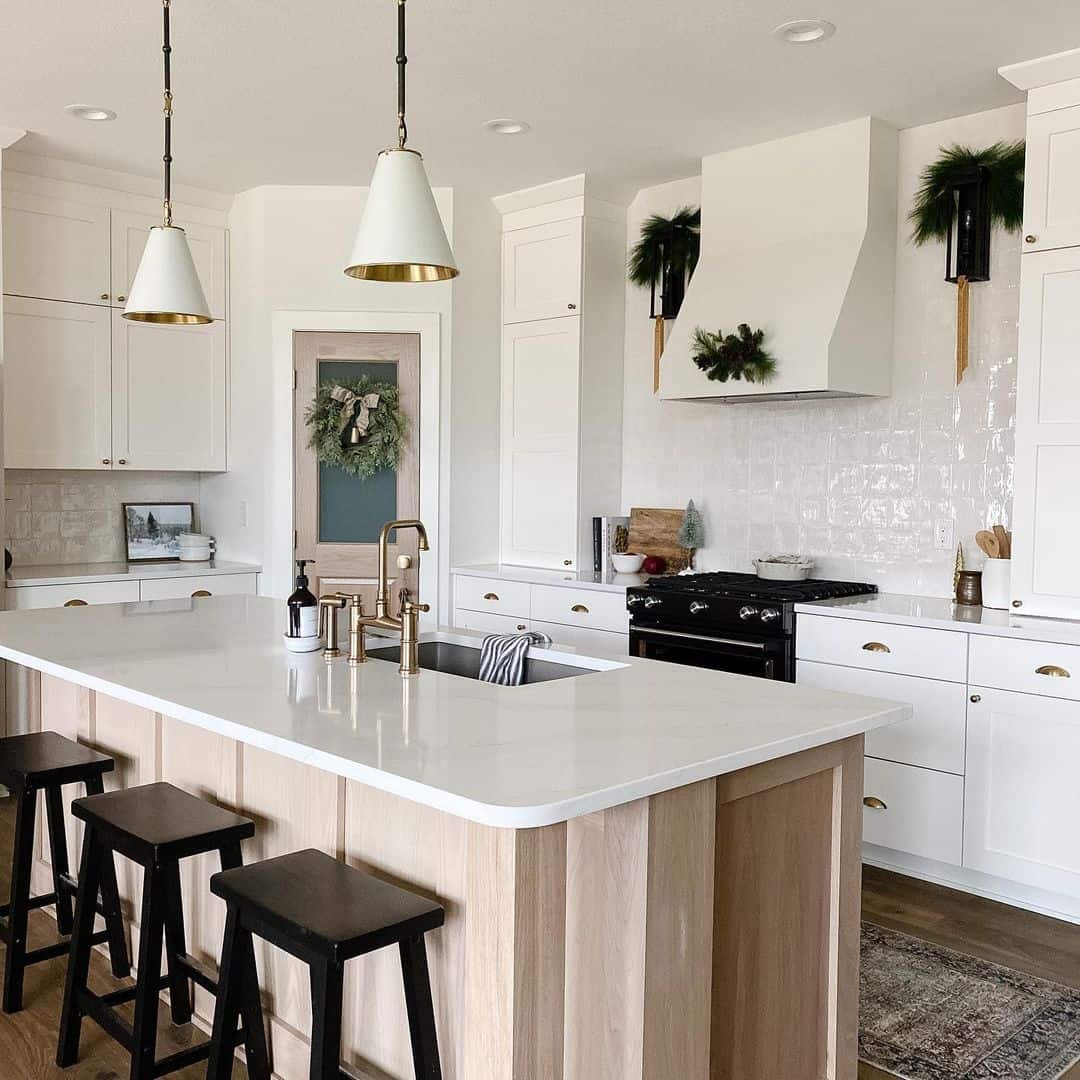 30 White Kitchens with Wood Island for the Ultimate Glow Up