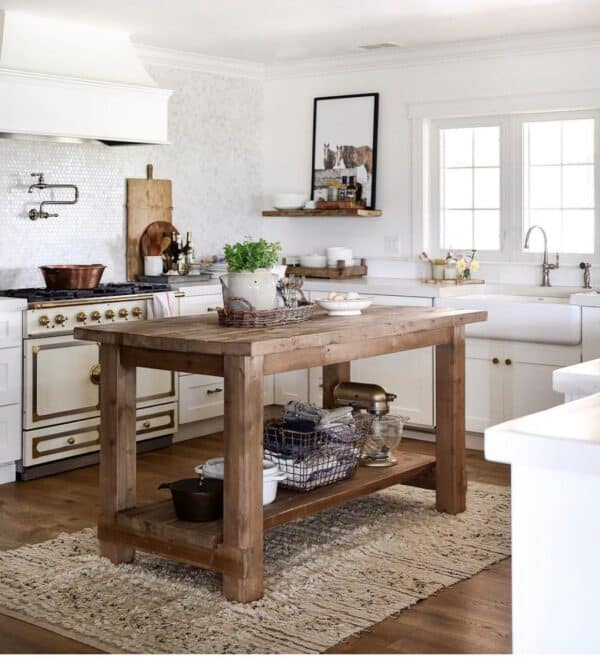 30 White Kitchens with Wood Island for the Ultimate Glow Up