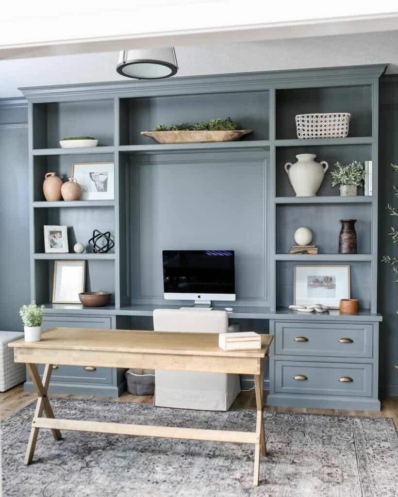 15 Stylish Office Built In Cabinets - Minimalist Decorative Shelves For Home Office With Gray Walls